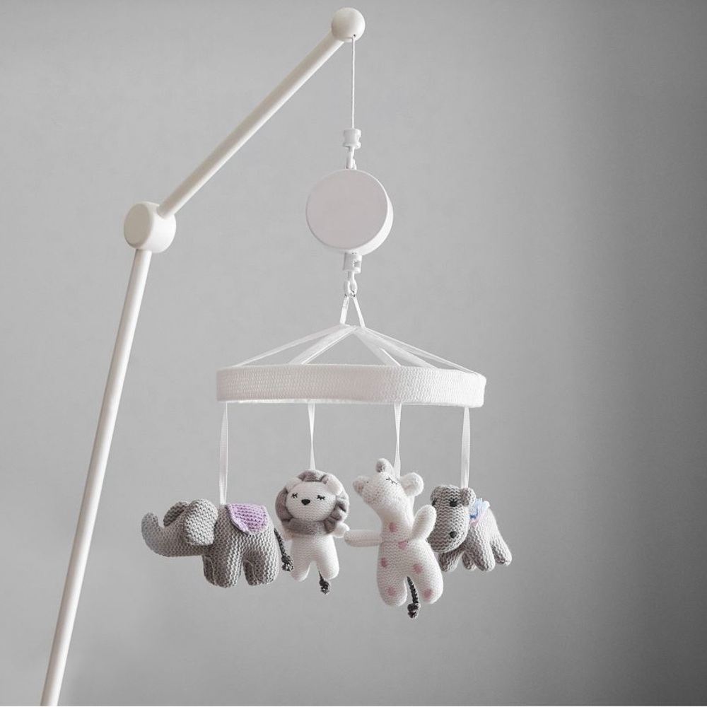 Pottery Barn Kids Knit Animal Friends White Musical Baby Crib Mobile & Arm